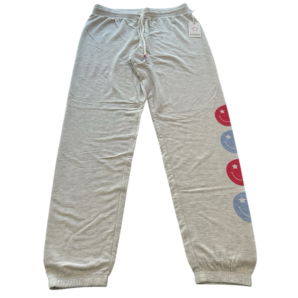PJ Savage Banded Lounge Jogger Pants Smile Emoji Gray NWT Women’s Size Medium - Picture 2 of 11